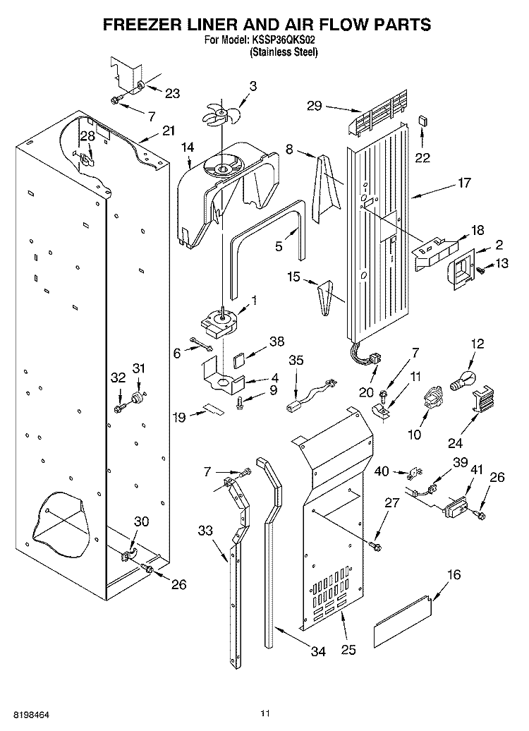FREEZER LINER AND AIR FLOW PARTS Diagram and Parts List for KSSP36QKS02  KitchenAid Refrigerator