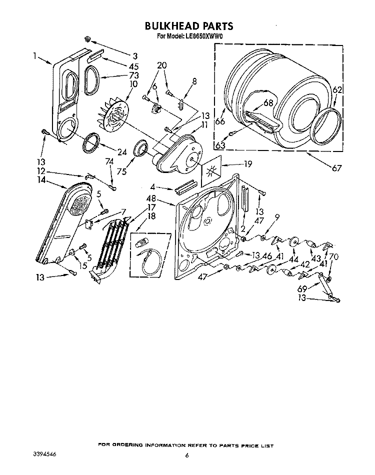 SECTION Diagram and Parts List for LE8650XWW0  Whirlpool Dryer