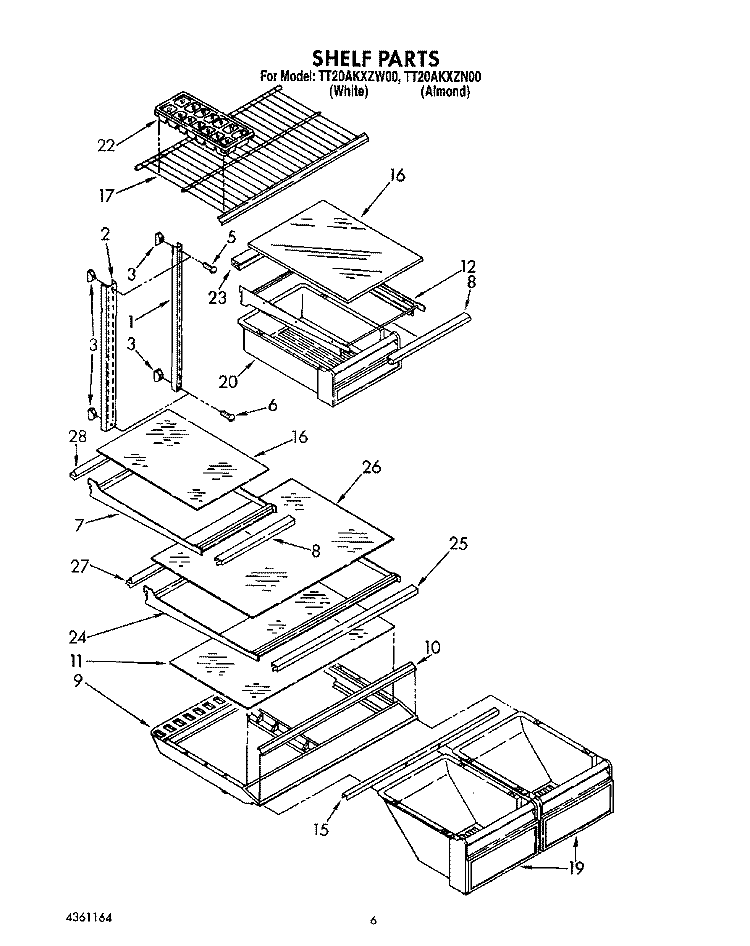 SHELF Diagram and Parts List for TT20AKXZN00  Whirlpool Refrigerator