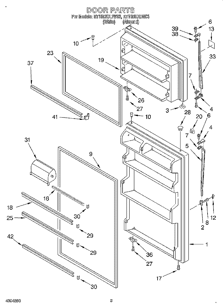 DOOR Diagram and Parts List for RT16DKXDW03  Roper Refrigerator