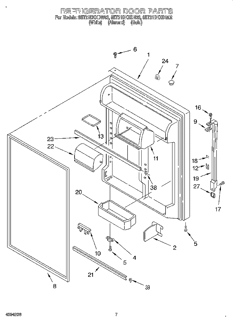 REFRIGERATOR DOOR Diagram and Parts List for 8ET21DKXDN02  Whirlpool Refrigerator