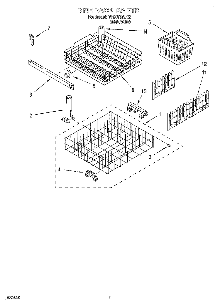 DISHRACK Diagram and Parts List for TUD5700EQ2  Estate Dishwasher