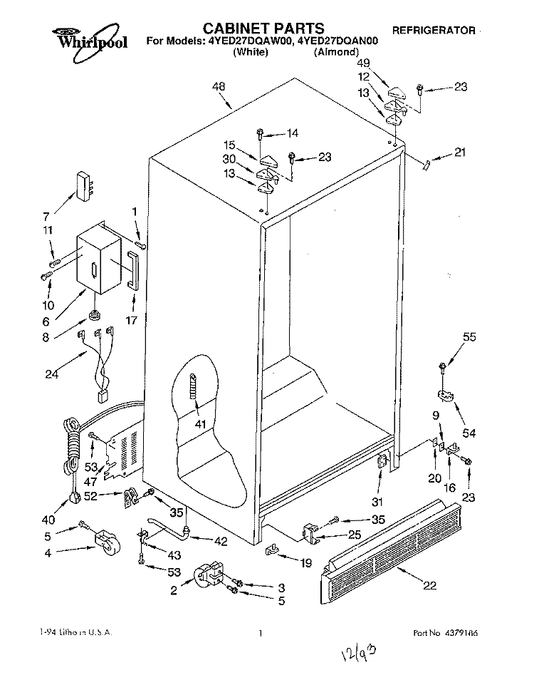 CABINET Diagram and Parts List for 4YED27DQAN00  Whirlpool Refrigerator