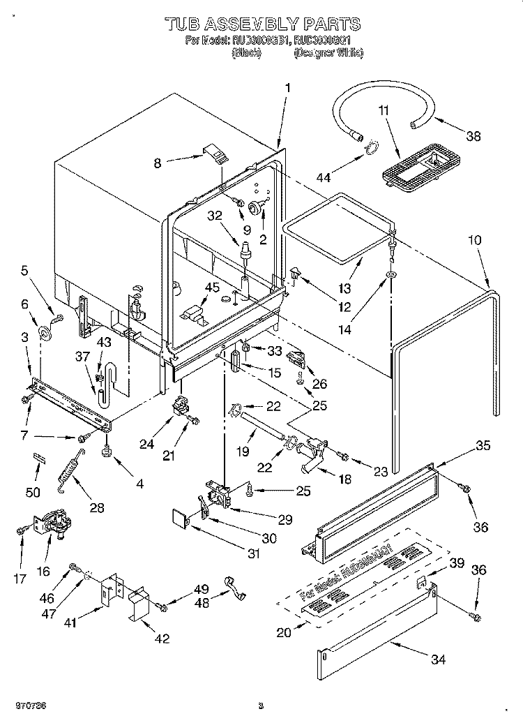 TUB ASSEMBLY Diagram and Parts List for RUD3000GB1  Roper Dishwasher