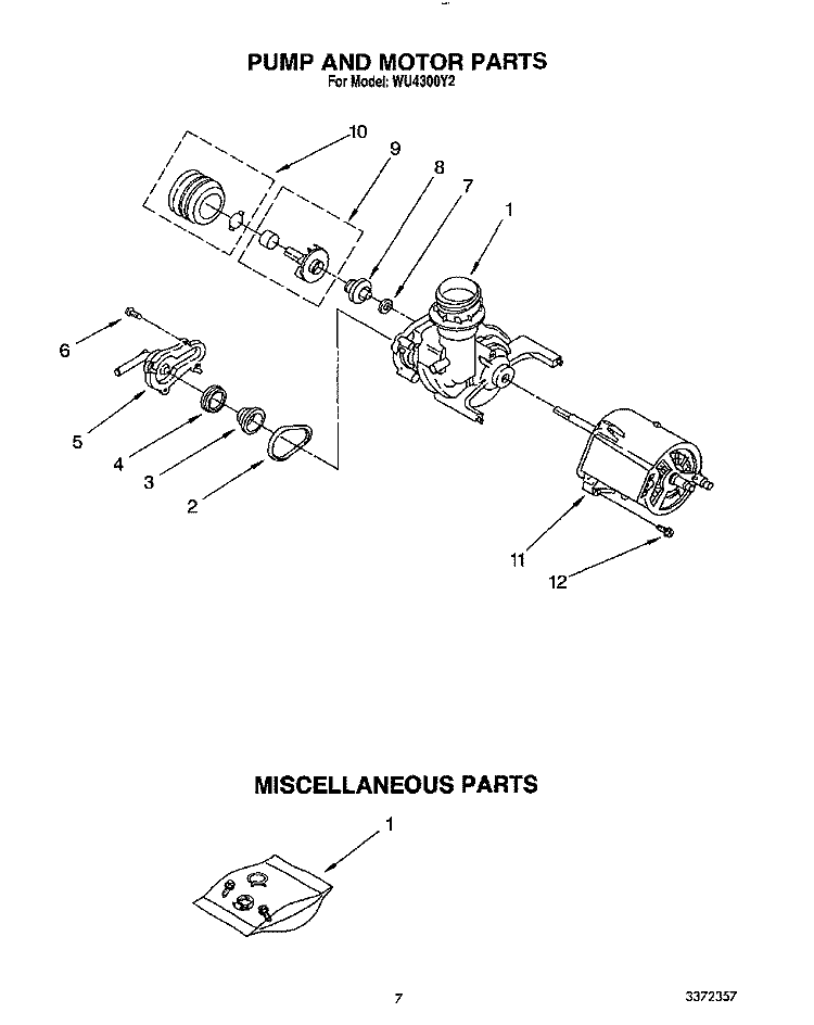 PUMP AND MOTOR, MISCELLANEOUS Diagram and Parts List for WU4300Y2  Roper Dishwasher