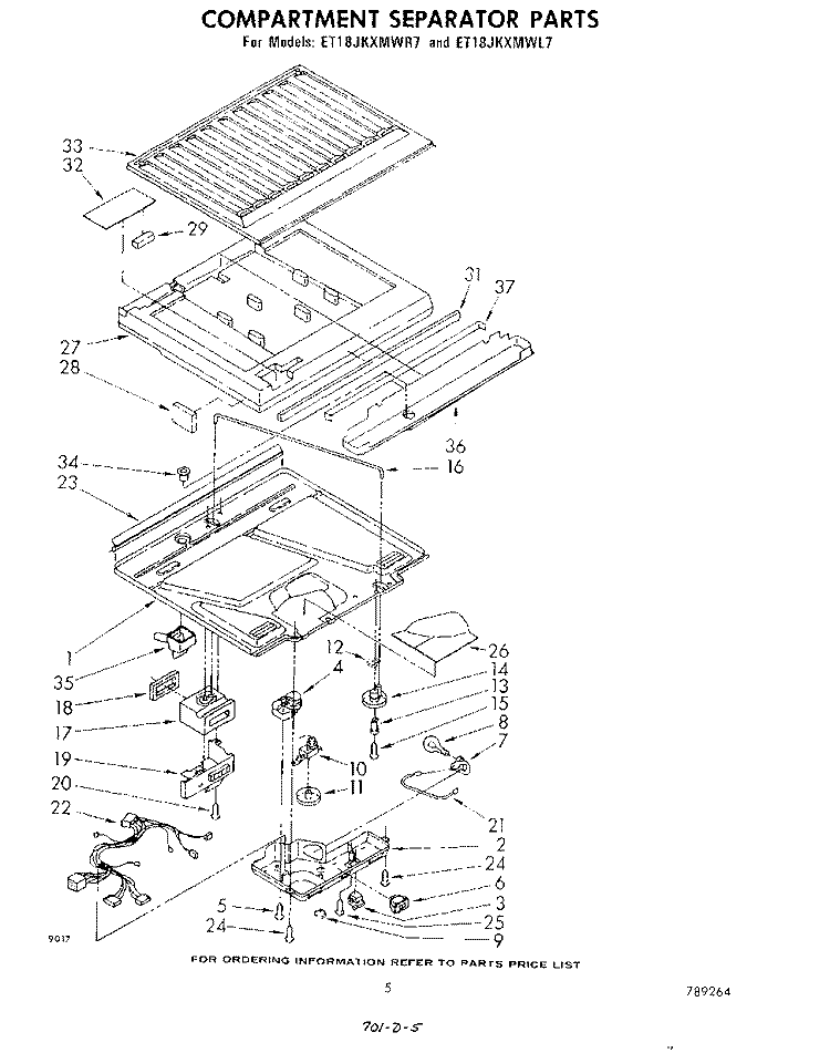 COMPARTMENT SEPARATOR Diagram and Parts List for ET18JKXMWR7  Whirlpool Refrigerator