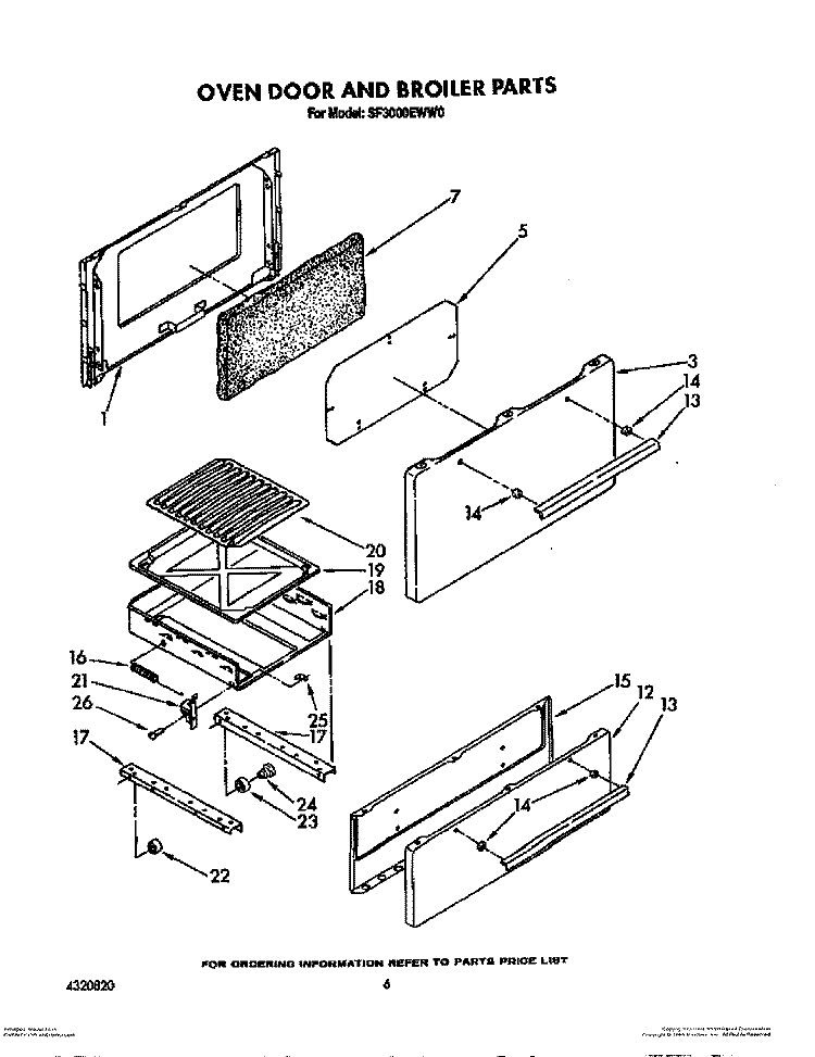OVEN DOOR AND BROILER Diagram and Parts List for SF3000EWW0  Whirlpool Range