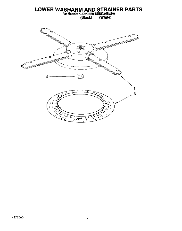 LOWER WASHARM AND STRAINER Diagram and Parts List for KUDI23HBWH0  KitchenAid Dishwasher