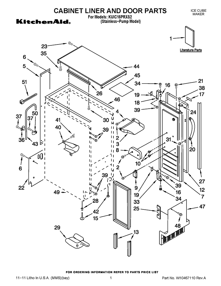CABINET LINER AND DOOR PARTS Diagram and Parts List for KUIC15PRXS2  KitchenAid Ice Maker