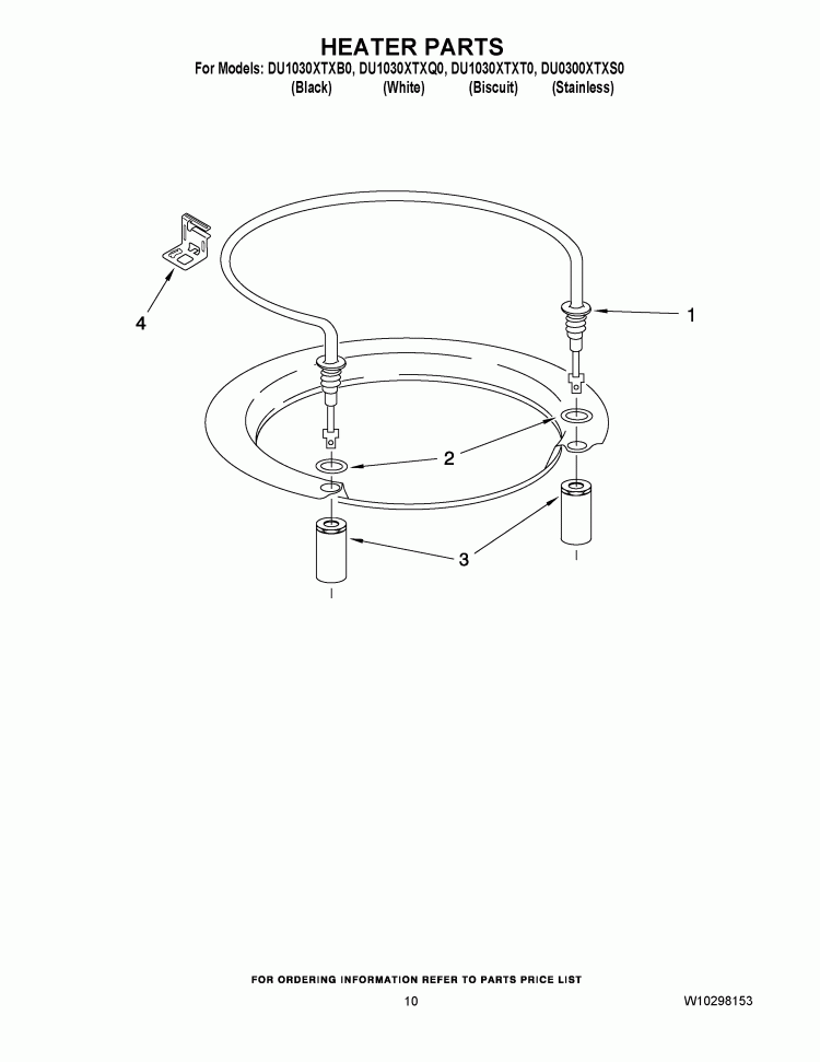 HEATER PARTS Diagram and Parts List for DU0300XTXS0  Whirlpool Dishwasher