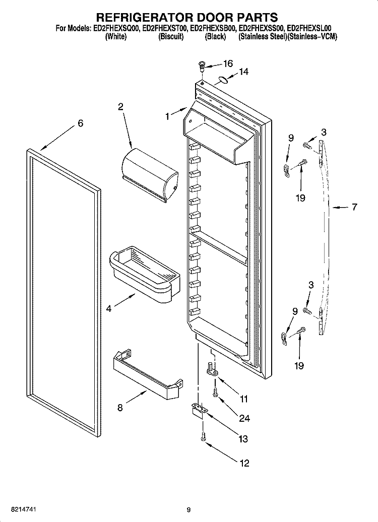 REFRIGERATOR DOOR PARTS Diagram and Parts List for ED2FHEXSL00  Whirlpool Refrigerator
