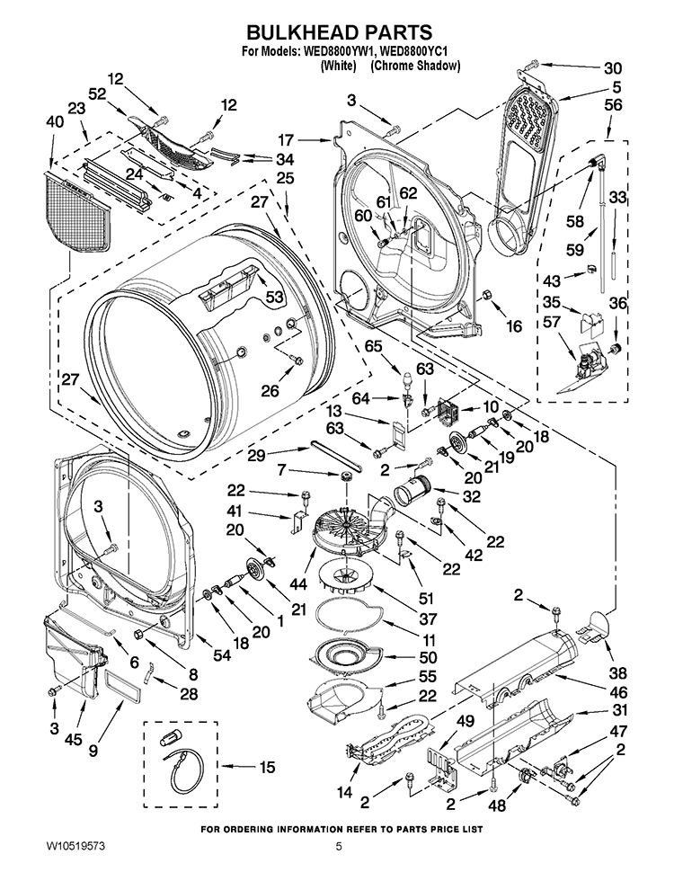 BULKHEAD PARTS Diagram and Parts List for WED8800YW1  Whirlpool Dryer