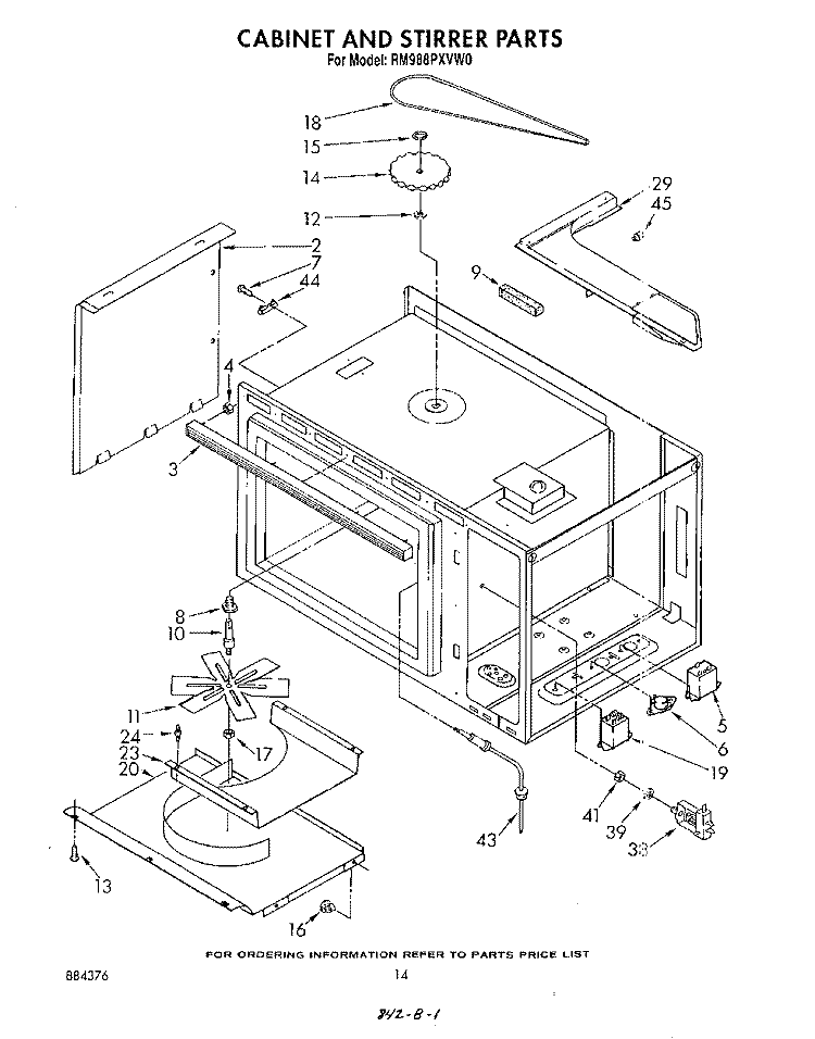 CABINET AND STIRRER Diagram and Parts List for RM988PXVW0  Whirlpool Microwave Oven Combo