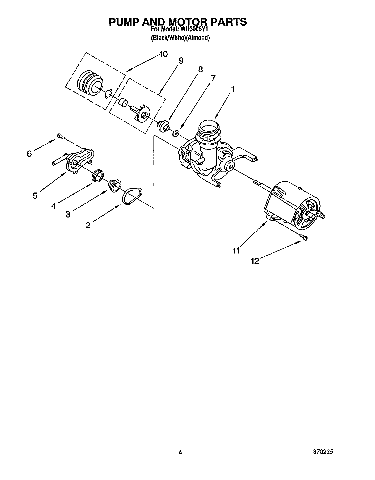 PUMP AND MOTOR Diagram and Parts List for WU3006Y1  Roper Dishwasher