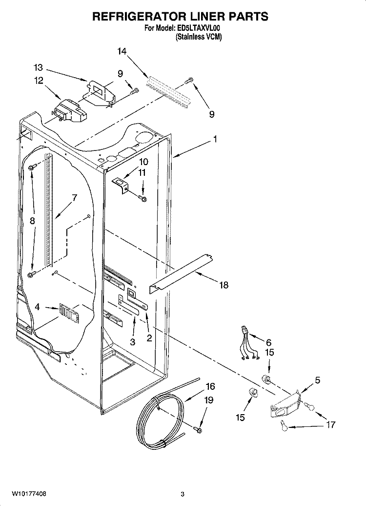REFRIGERATOR LINER PARTS Diagram and Parts List for ED5LTAXVL00  Whirlpool Refrigerator