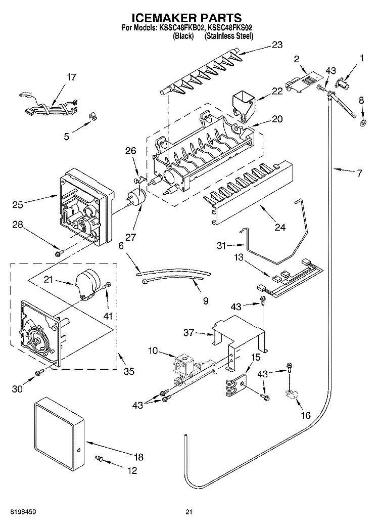 ICEMAKER PARTS Diagram and Parts List for KSSC48FKS02  KitchenAid Refrigerator