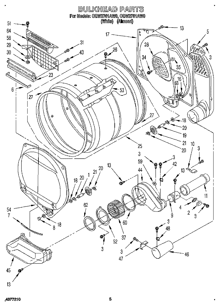 BULKHEAD, LIT/OPTIONAL Diagram and Parts List for CGW2761AW0  Whirlpool Dryer
