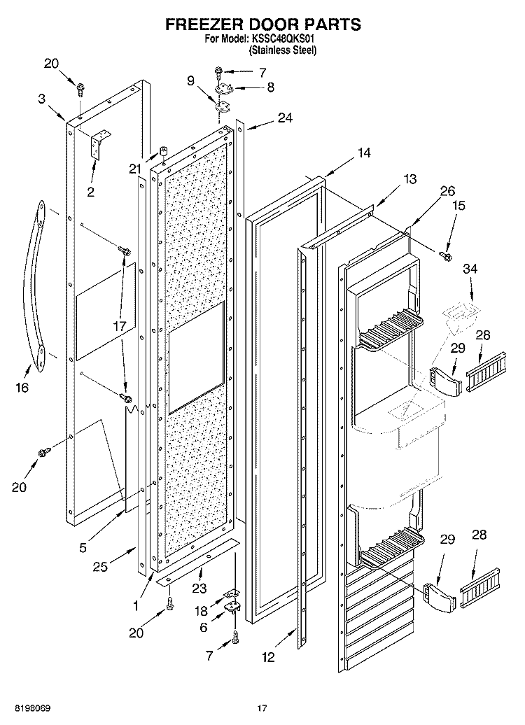 FREEZER DOOR Diagram and Parts List for KSSC48QKS01  KitchenAid Refrigerator