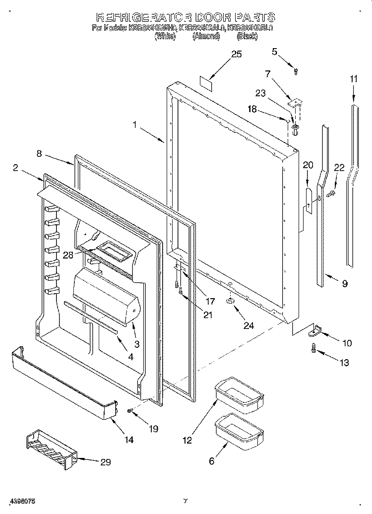 REFRIGERATOR DOOR Diagram and Parts List for KBRS22KGAL0  KitchenAid Refrigerator