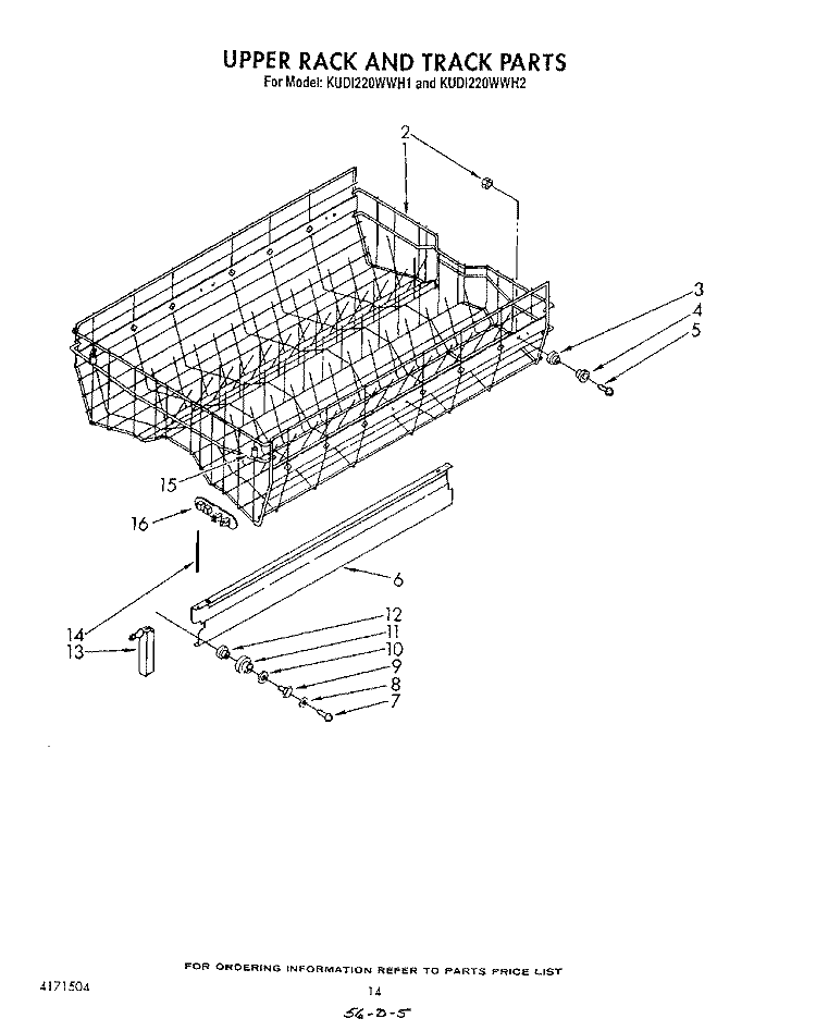 UPPER RACK AND TRACK Diagram and Parts List for KUDI220WWH1  KitchenAid Dishwasher