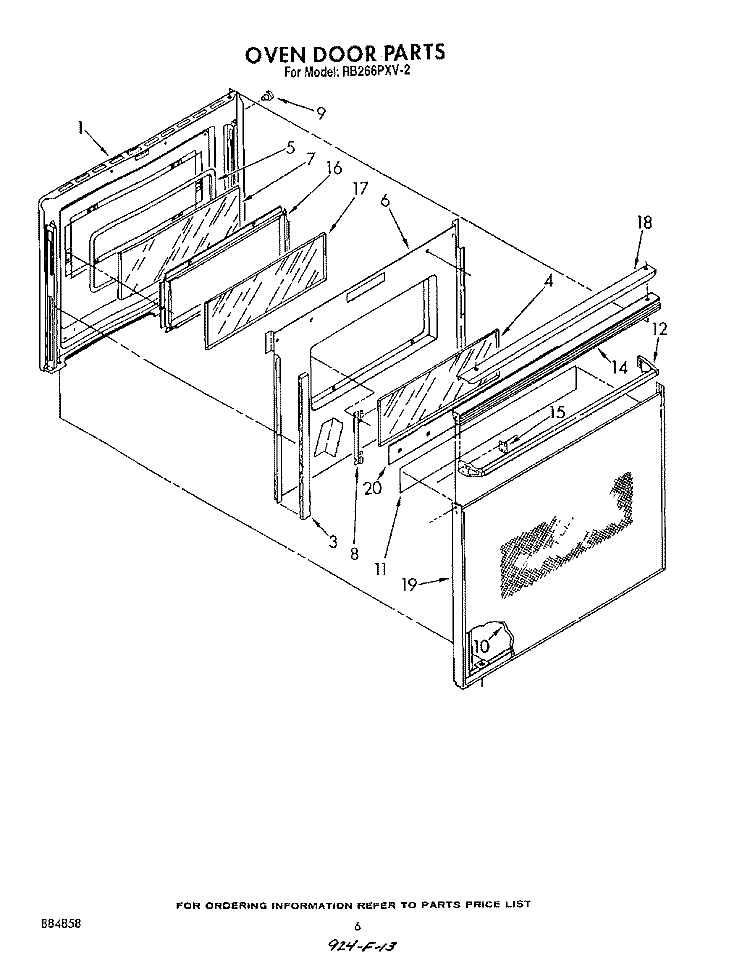OVEN DOOR Diagram and Parts List for RB266PXV2  Whirlpool Wall Oven