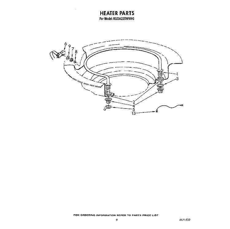HEATER Diagram and Parts List for KUDA22SWWH0  KitchenAid Dishwasher