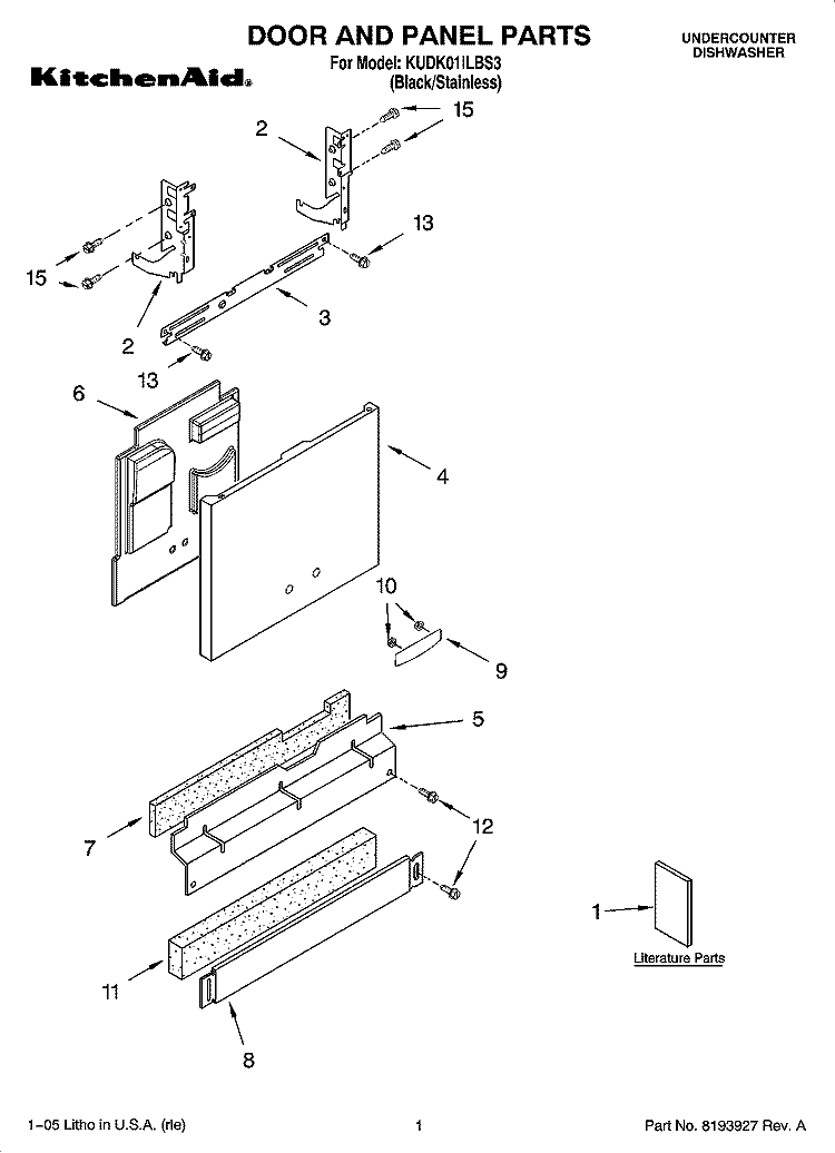 DOOR AND PANEL PARTS Diagram and Parts List for KUDK01ILBS3  KitchenAid Dishwasher