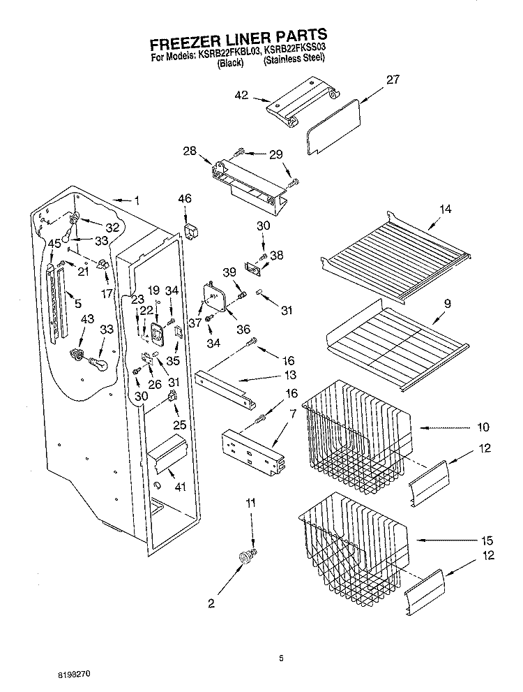 FREEZER LINER PARTS Diagram and Parts List for KSRB22FKSS03  KitchenAid Refrigerator