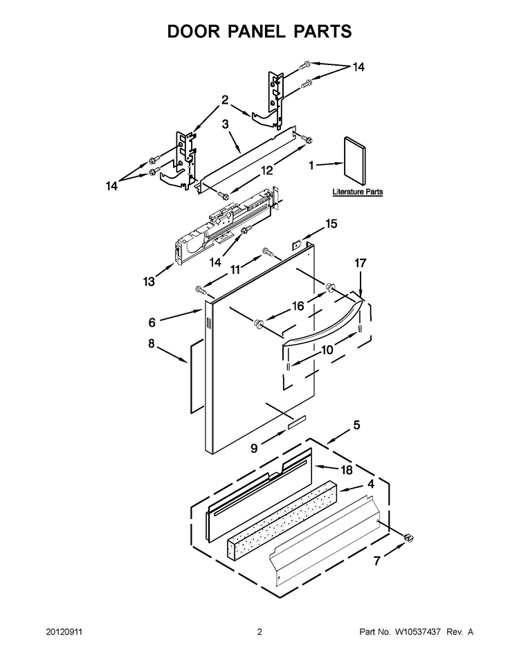 DOOR PANEL PARTS Diagram and Parts List for KUDS30FBSS0  KitchenAid Dishwasher