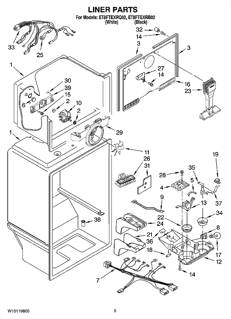 LINER PARTS Diagram and Parts List for ET8FTEXRB02  Whirlpool Refrigerator