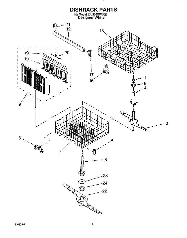 DISHRACK Diagram and Parts List for DU920QWDQ3  Whirlpool Dishwasher