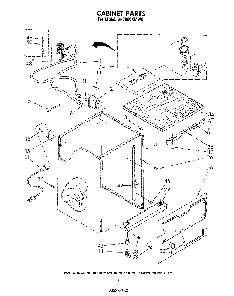 CABINET Diagram and Parts List for DP3880XMW0  Whirlpool Dishwasher