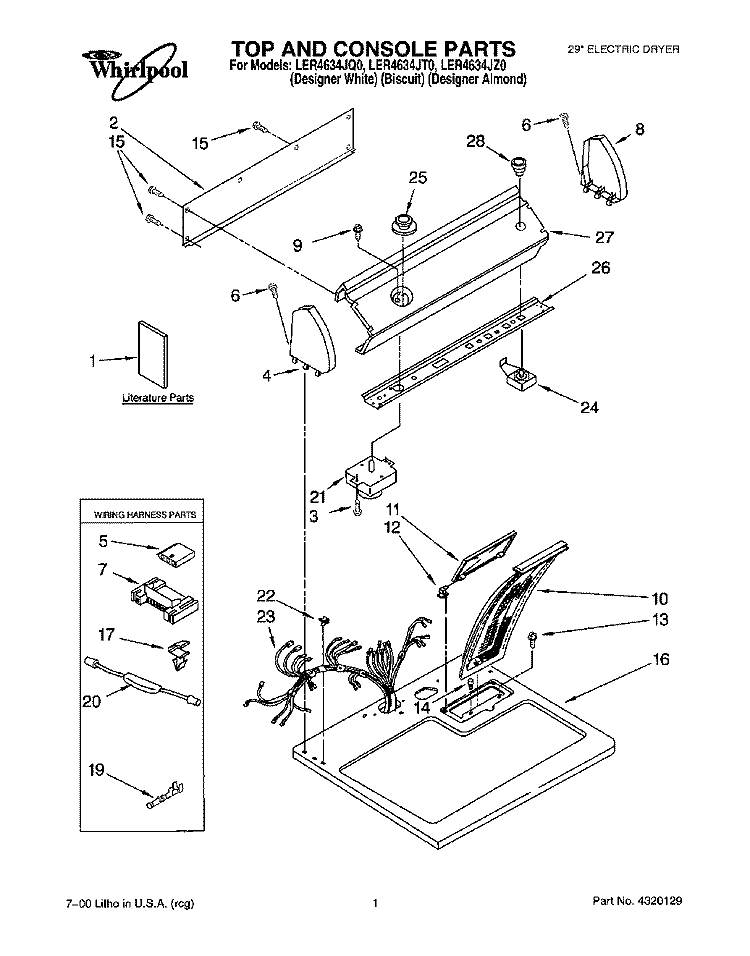 SECTION Diagram and Parts List for LER4634JT0  Whirlpool Dryer