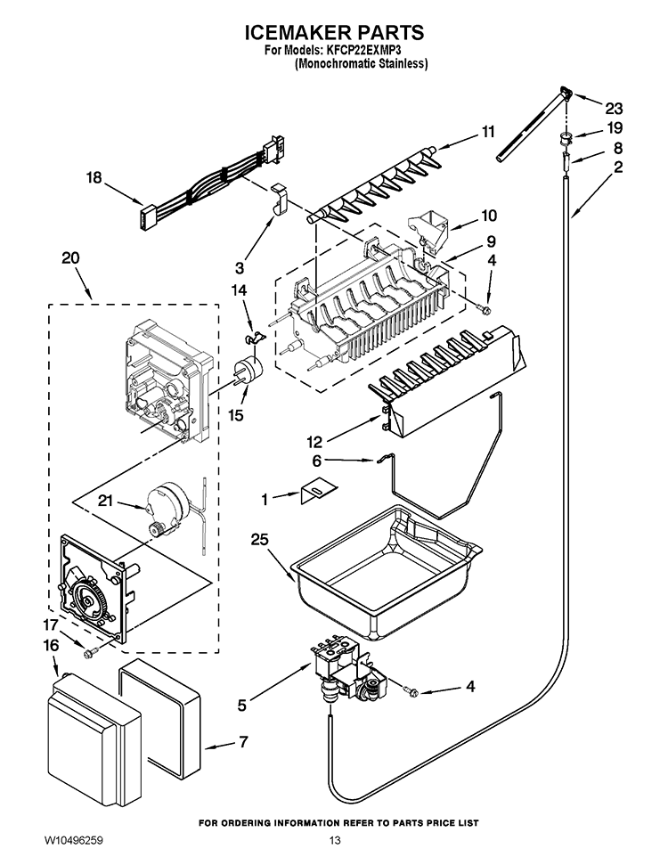 ICEMAKER PARTS Diagram and Parts List for KFCP22EXMP3  KitchenAid Refrigerator