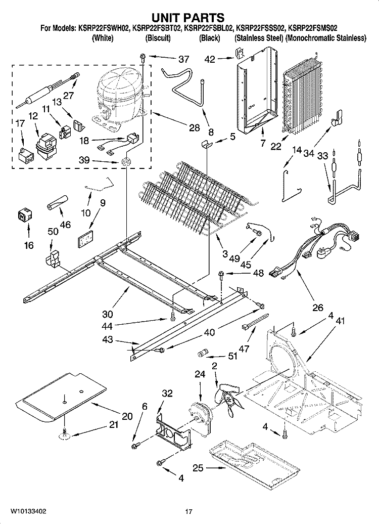 UNIT PARTS Diagram and Parts List for KSRP22FSMS02  KitchenAid Refrigerator
