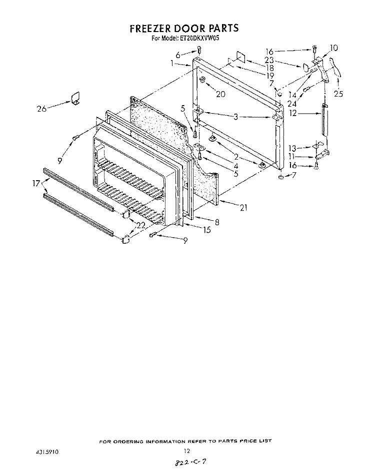 FREEZER DOOR Diagram and Parts List for ET20DKXVN05  Whirlpool Refrigerator