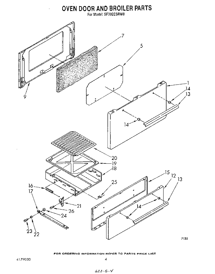 OVEN DOOR AND BROILER Diagram and Parts List for SF302ESRW0  Whirlpool Range