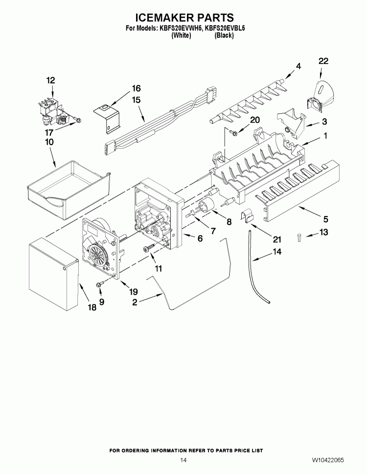 ICEMAKER PARTS Diagram and Parts List for KBFS20EVBL5  KitchenAid Refrigerator