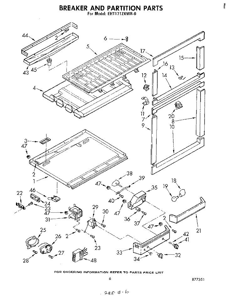 BREAKER AND PARTITION Diagram and Parts List for EHT171ZKWR0  Whirlpool Refrigerator