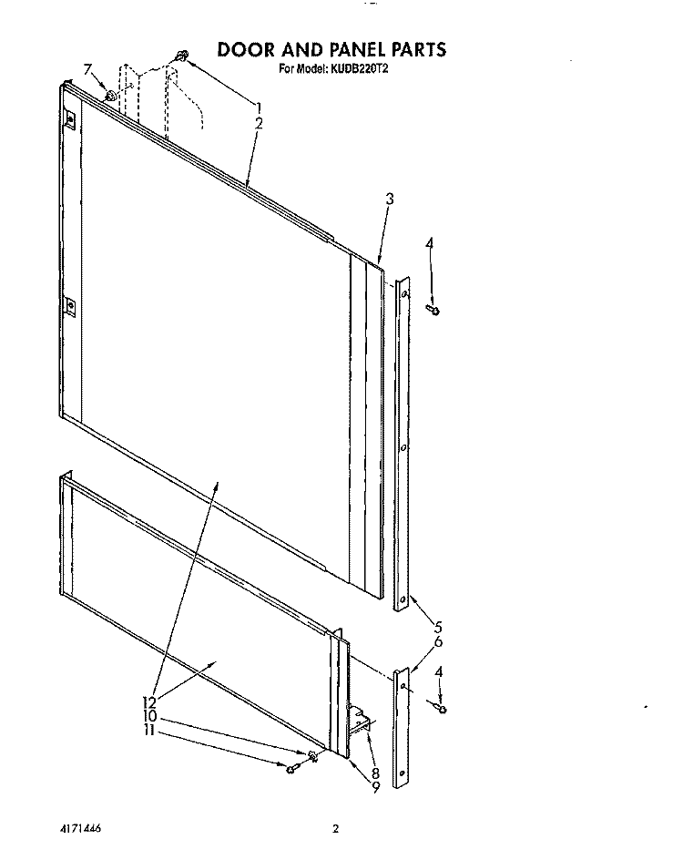 DOOR AND PANEL Diagram and Parts List for KUDB220T2  KitchenAid Dishwasher