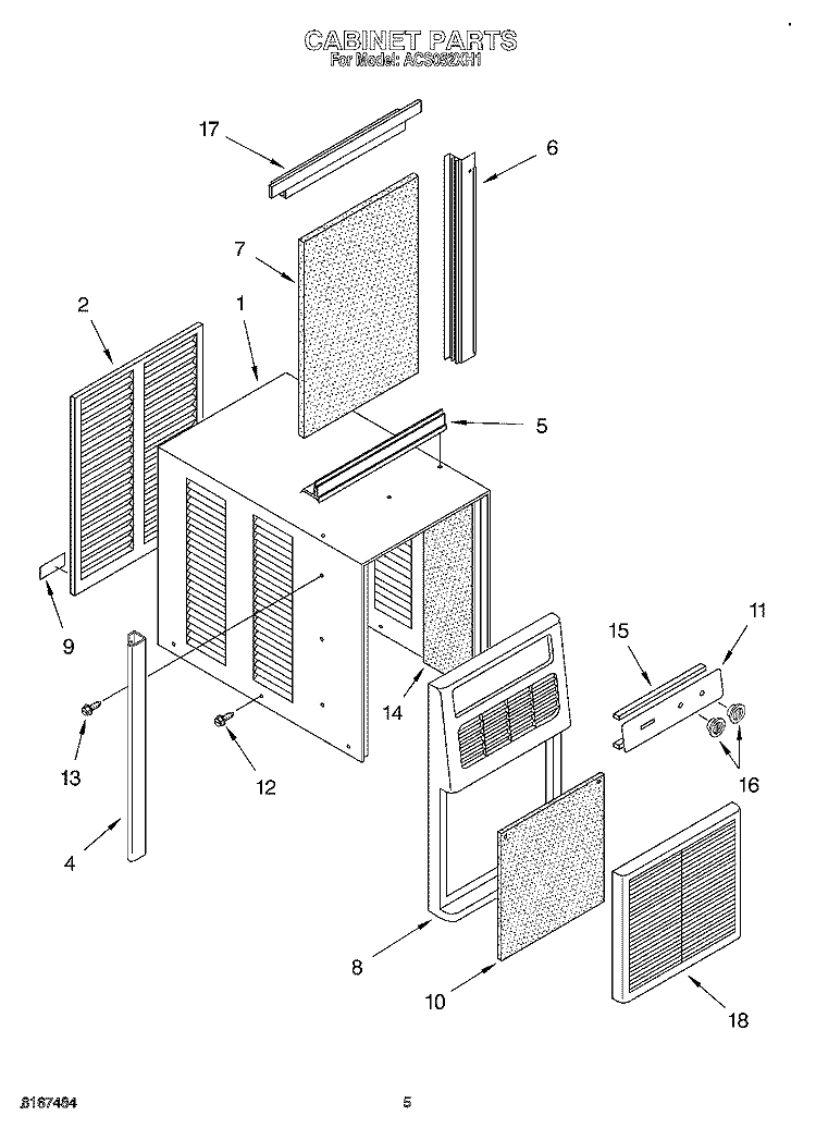 CABINET Diagram and Parts List for ACS052XH1  Whirlpool Air Conditioner