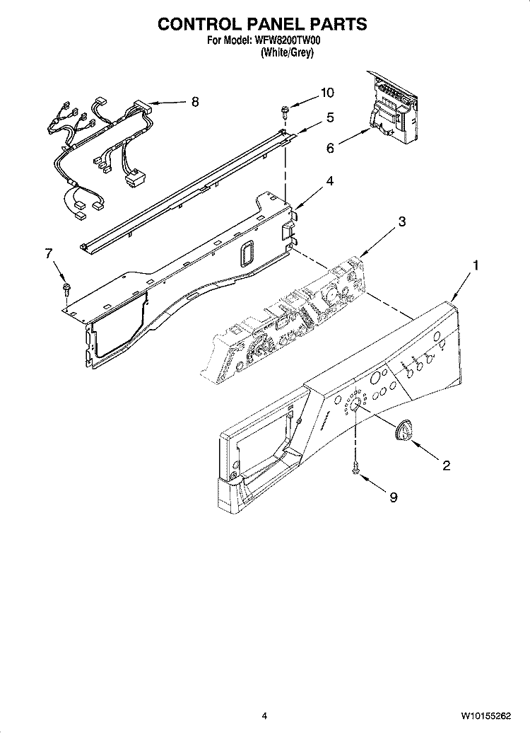 CONTROL PANEL PARTS Diagram and Parts List for WFW8200TW00  Whirlpool Washer