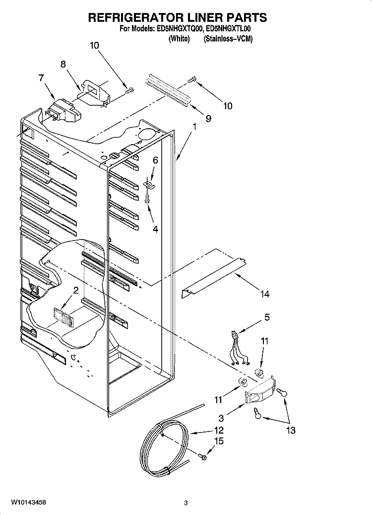 REFRIGERATOR LINER PARTS Diagram and Parts List for ED5NHGXTQ00  Whirlpool Refrigerator
