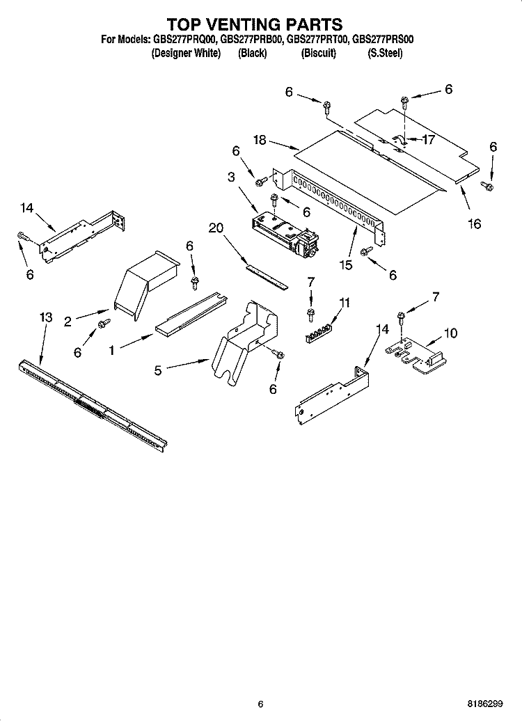 TOP VENTING PARTS, OPTIONAL PARTS (NOT INCLUDED) Diagram and Parts List for GBS277PRB00  Whirlpool Wall Oven