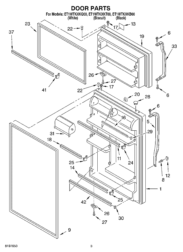 DOOR Diagram and Parts List for ET1WTKXKQ00  Whirlpool Refrigerator