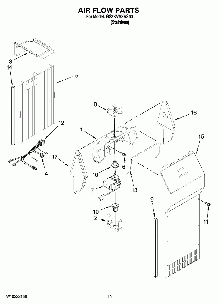 AIR FLOW PARTS, OPTIONAL PARTS (NOT INCLUDED) Diagram and Parts List for GS2KVAXVS00  Whirlpool Refrigerator