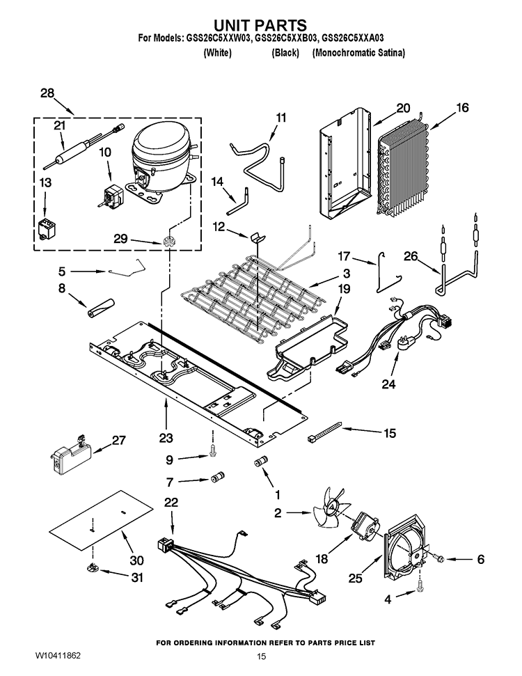 UNIT PARTS Diagram and Parts List for GSS26C5XXA03  Whirlpool Refrigerator