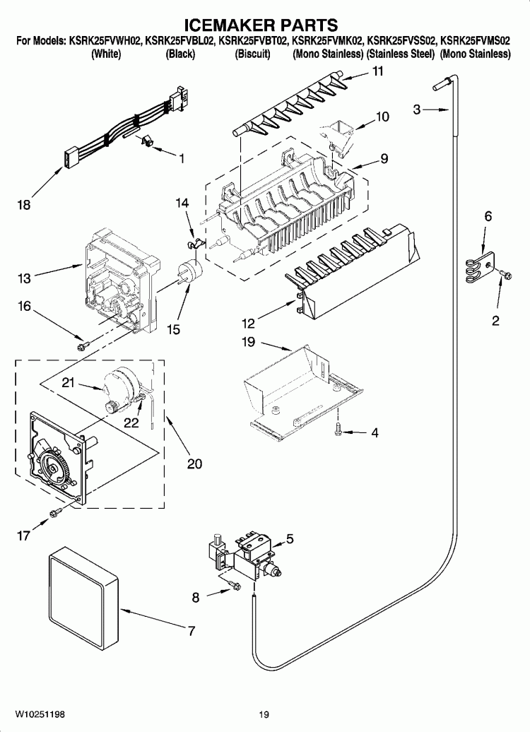 ICEMAKER PARTS, OPTIONAL PARTS (NOT INCLUDED) Diagram and Parts List for KSRK25FVMK02  KitchenAid Refrigerator