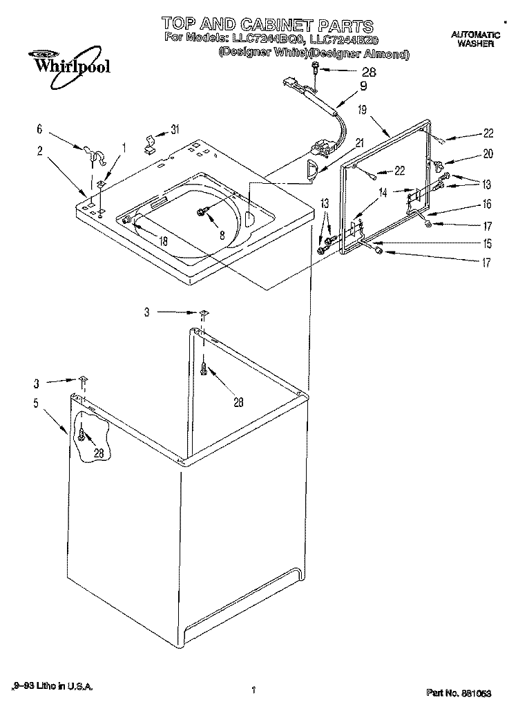 TOP AND CABINET, LIT/OPTIONAL Diagram and Parts List for LLC7244BZ0  Whirlpool Washer