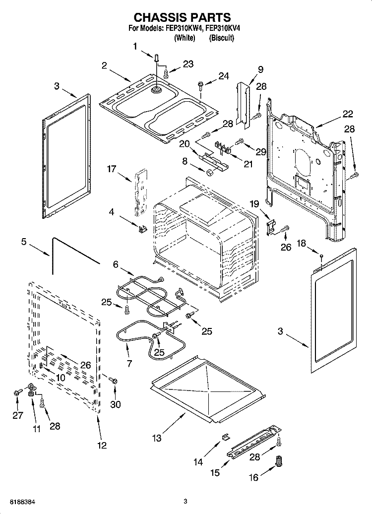 CHASSIS PARTS Diagram and Parts List for FEP310KV4  Roper Range
